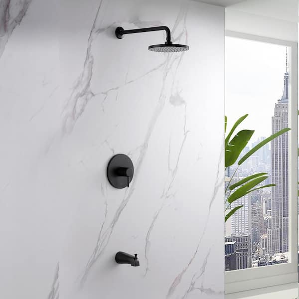 Single-Handle 1-Spray Bathtub and Shower Faucet with Valve in Matte Black (Valve Included)
