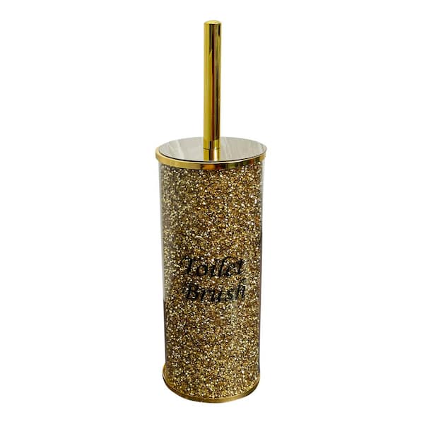 Amazing Rugs Ambrose Exquisite Gold 2-Piece Glass Toilet Brush Holder with Brush in Gift Box