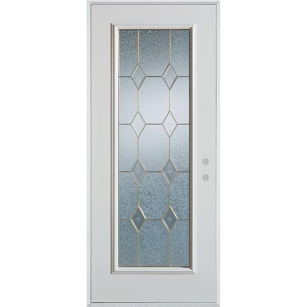 Stanley Doors 32 in. x 80 in. Geometric Brass Full Lite Painted White Left-Hand Inswing Steel Prehung Front Door