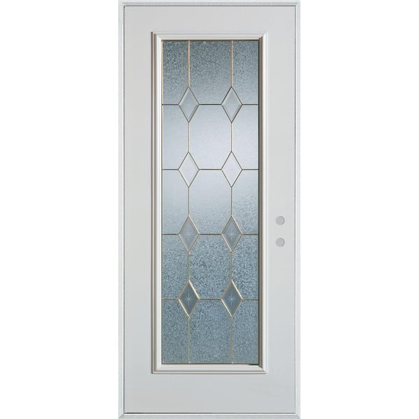 Stanley Doors 32 in. x 80 in. Geometric Zinc Full Lite Painted White Left-Hand Inswing Steel Prehung Front Door