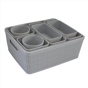 Countertop Organizing Storage Set with Multiple Size Bins in Gray 10-Pieces