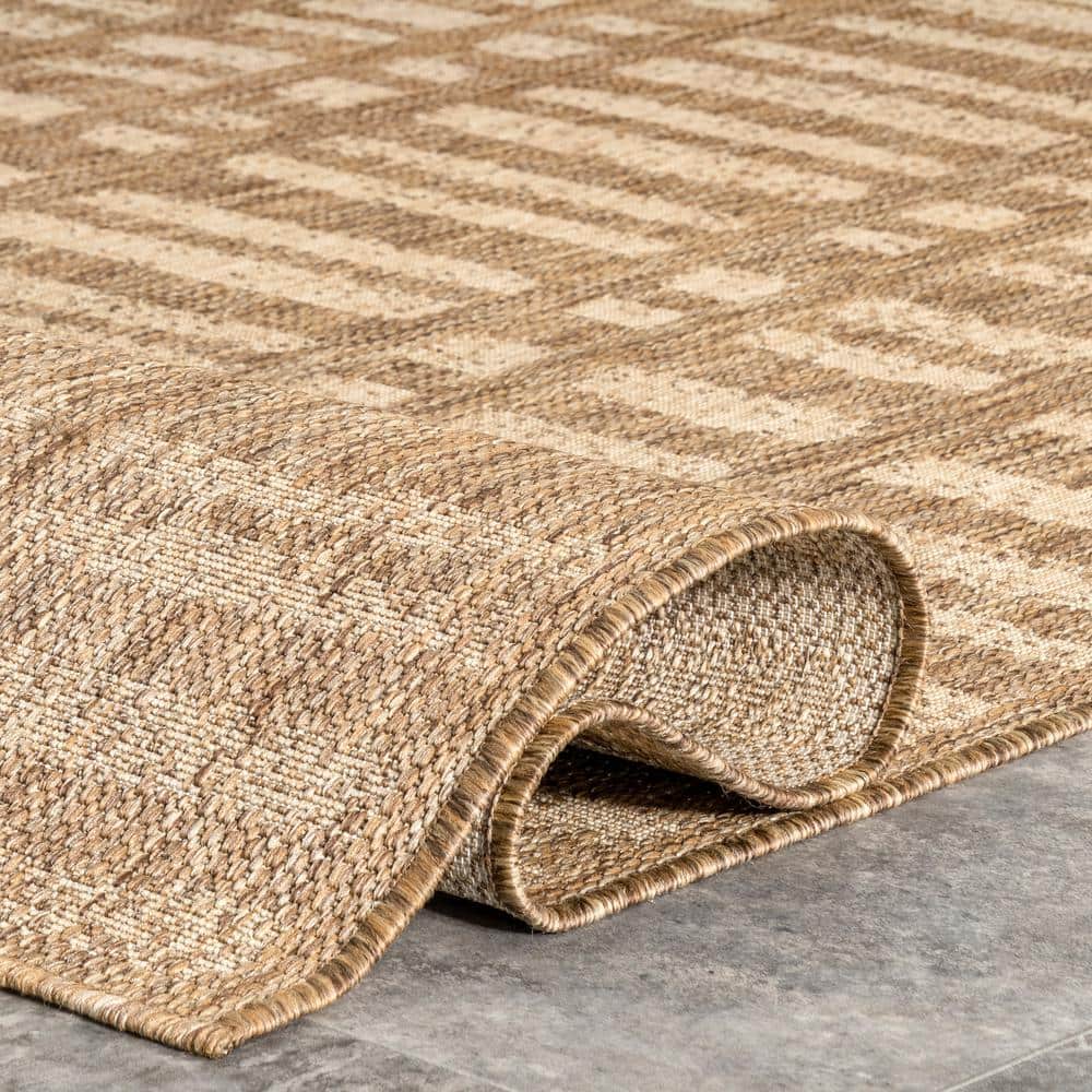 Beige Synthetic Rectangular Indoor/Outdoor Area Rug, 5' x 8'
