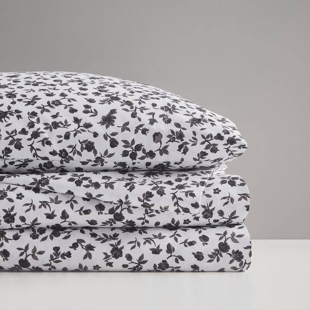 Twin Black Floral Microfiber Sheet Set