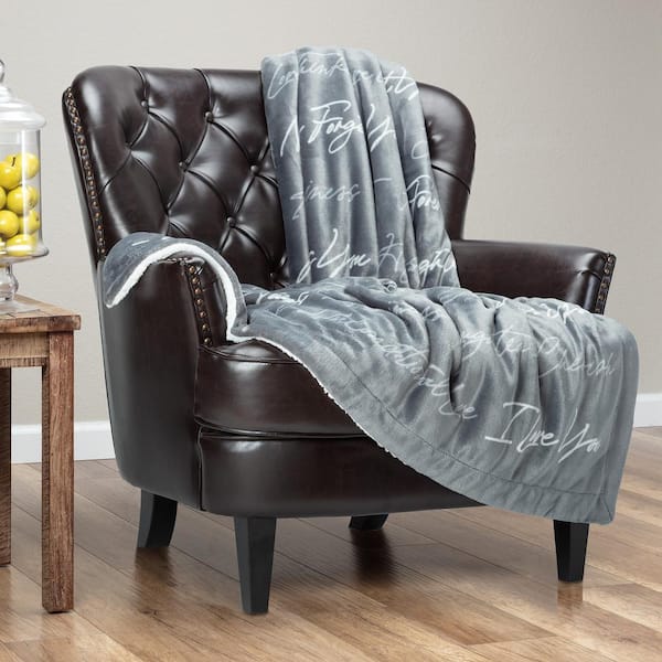 CHANASYA I Love You Gray Polyester Gift Throw Blanket, 50 x 65 in.