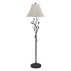 62 in. Gray 1 Dimmable (Full Range) Standard Floor Lamp for Living Room with Cotton Bell Shade