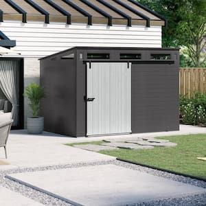 Modernist 10 ft. x 7 ft. Plastic Resin Shed with Barn Doors and Floor (79 sq. ft.) in Peppercorn (Gray)