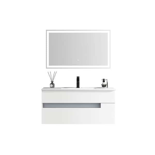GARRIDO BROS Moderna 42 in. w x 21.30 in. T x 19 in. D Single Sink Bath Vanity in White with White Ceramic Top and Mirror