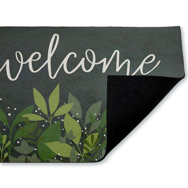 Welcome Leafy Foliage Green 18 in. x 30 in. Polyester Non-Slip Outdoor Door Mat