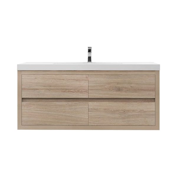 Louis 47 in. W x 20 in. D x 22 in. H Single Sink Floating Bath Vanity in White Oak with White Acrylic Top