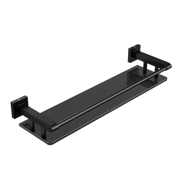 Cubilan 20.5 in. W x 6 in. D Matte Black Decorative Wall Shelf Glass Shelf for Bathroom