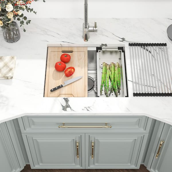 Undermount 23 in. 18-Gauge Stainless Steel Bar Sink in Brushed Stainless
