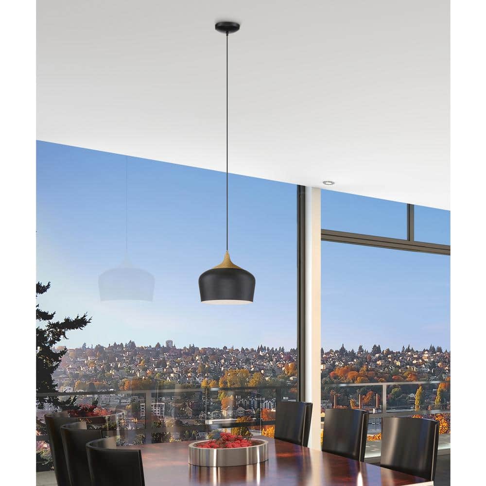 Blend Black and Wood Grain 12" LED Pendant Light