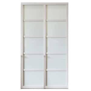 48 in. x 96 in. Tranquility 5-Lite White Wood Frame White Back Painted Glass Panels Interior Sliding Closet Door