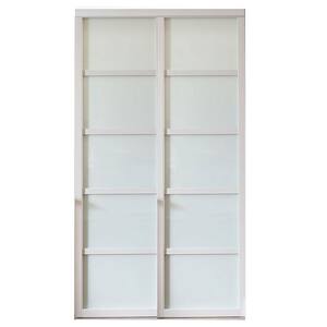 72 in. x 81 in. Tranquility White Wood Frame Glass Panels Back Painted Interior Sliding Door