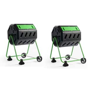 37 Gal. Dual Chamber Quick Curing Tumbling Composter Bin, Black (2-Pack)