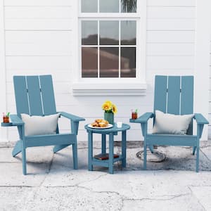 3-Piece Blue Plastic Outdoor Patio Adirondack Chair with Table Set