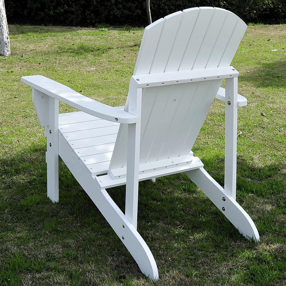 White Wooden Adirondack Chair with Cupholder for Deck
