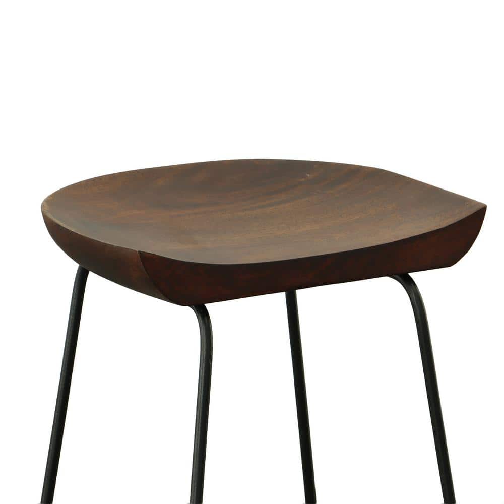 Chestnut Black 24.5" Industrial Wood Metal Saddle Counter Stool