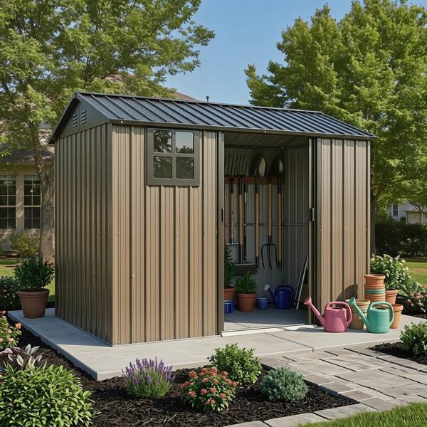 Bsetrgvrt 8x6 FT Galvanized Steel Storage Shed Sliding Door Heavy
