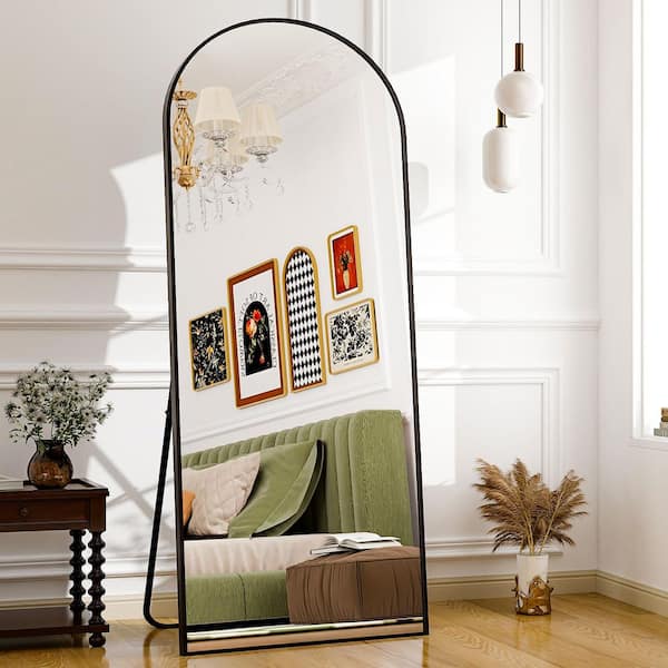 Morden Black 24 in. W x 65 in. H Arched Aluminum Alloy Frame Full Length Standing Mirror
