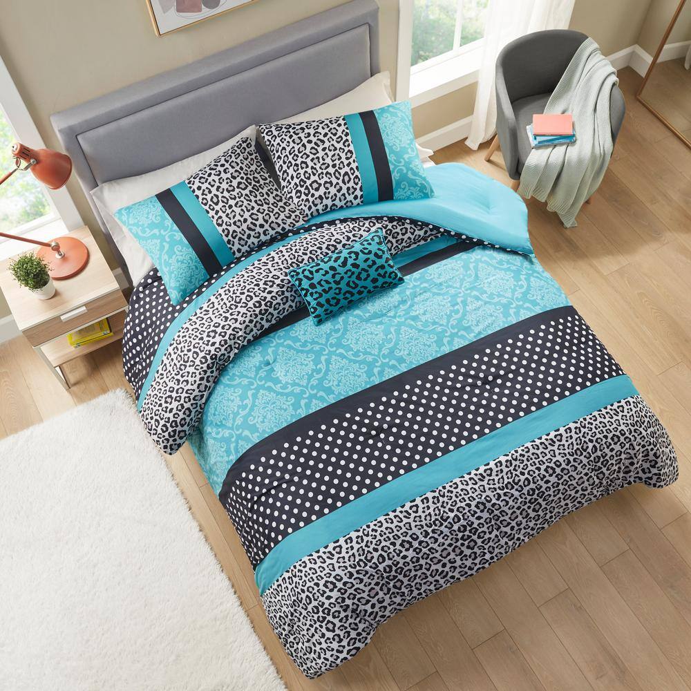 King Black and Teal Microfiber Reversible Bedspread Set