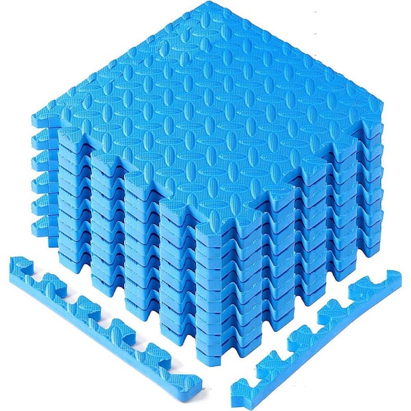 Blue 12 in. W x 12 in. L x 0.44 in. T Interlocking Foam Gym Flooring Mat (12 Tiles/Pack) (12 sq. ft. )