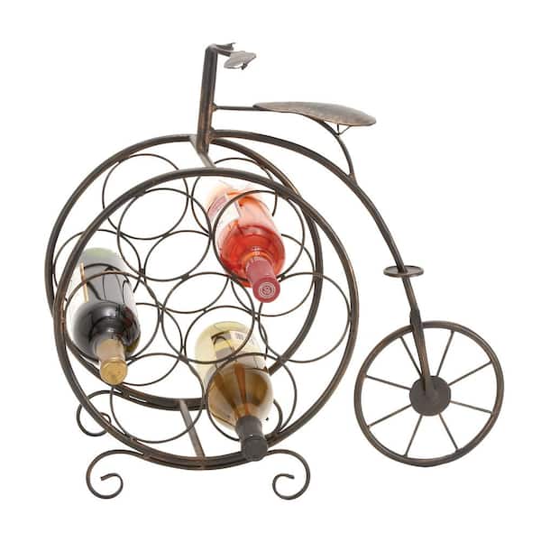 Litton Lane 7- Bottle Brass Bike Wine Rack with Scrollwork