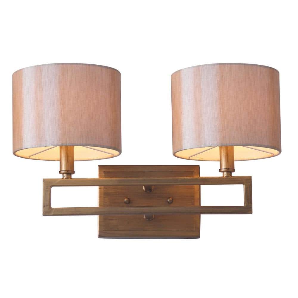 Catena Antique Gold Steel Double Light Sconce with Cream Shade