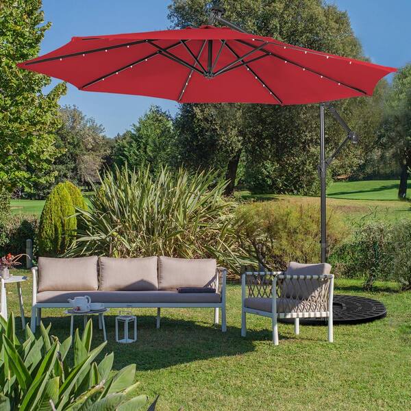10 Ft. Steel Cantilever Tilt Patio Umbrella in Red
