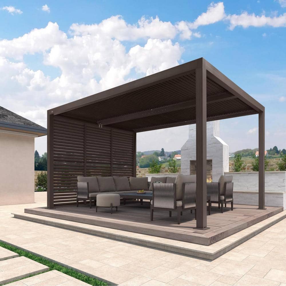 10 ft. x 14 ft. Bronze Aluminum Louvered Pergola with 2 Adjustable Sunshade Roofs and 1-Short Side Fixed Shutter Wall price history on PriceWatchPro