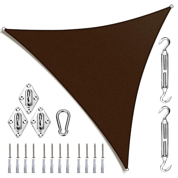 10 ft. x 10 ft. x 10 ft. Triangle Sun Shade Sail with Hardware Kit-Brown