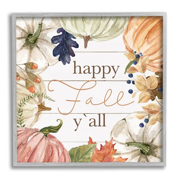 Stupell Industries Happy Fall Y'all Phrase by Carol Robinson 1 Piece Framed Graphic Print Typography Poster Art Print 17 in. x 17 in.