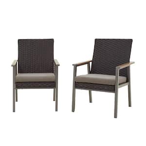 2-Piece Metal Outdoor Dining Chair with Khaki Cushion