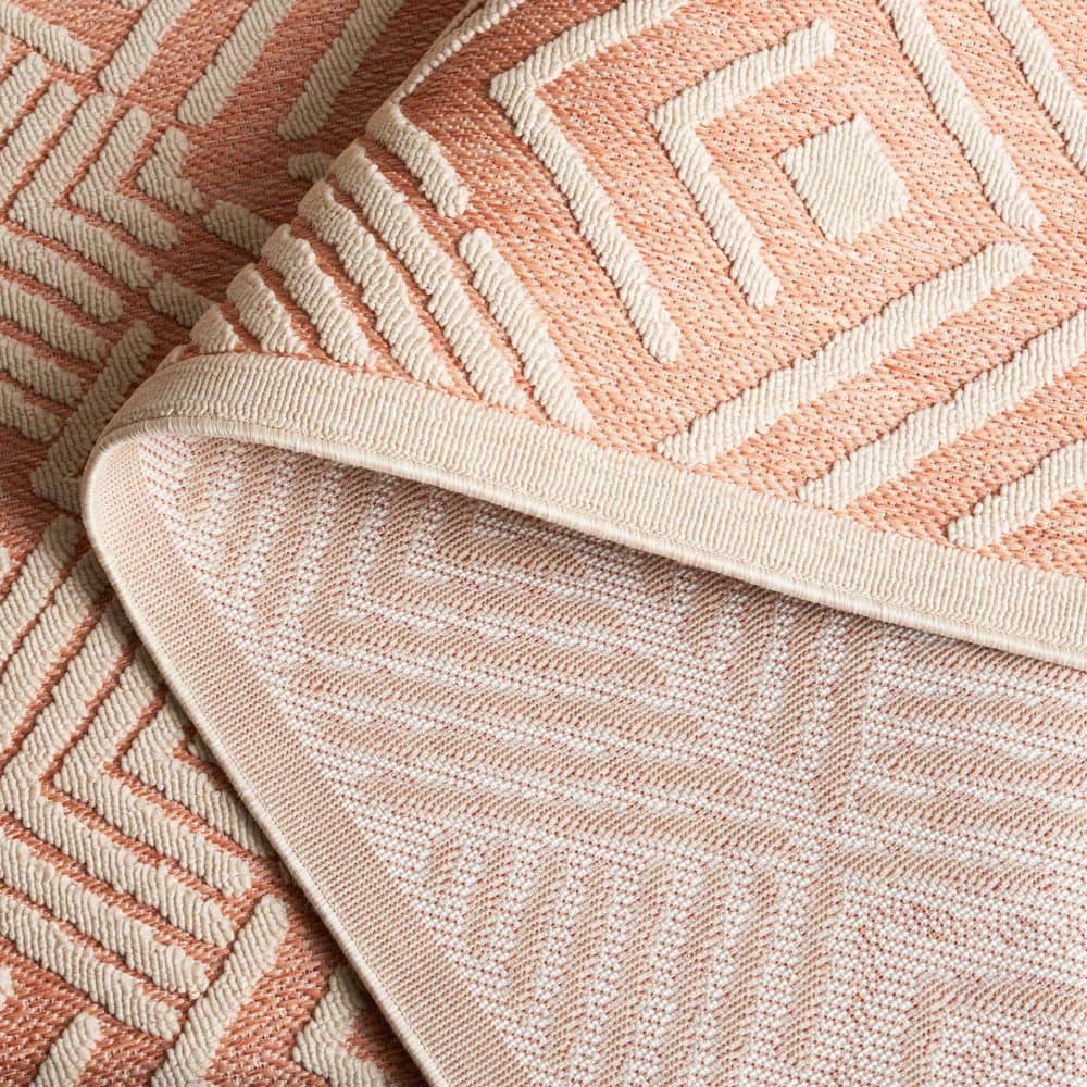 Ivory and Rust Geometric 9' x 12' Indoor/Outdoor Rug