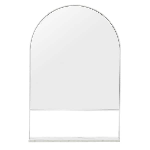 SAFAVIEH Yuriko 24 in. W x 36 in. H Iron Arch Modern White Shelf Mirror