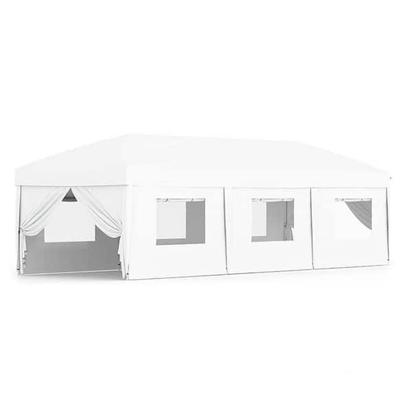 30 ft. x 10 ft. Instant Pop Up Canopy Tent Sun Shelter in White with 8 Sidewalls & Portable Roller Bag