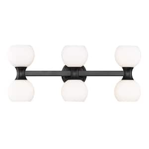 Artemis 6.5 in. 6 Light Matte Black Vanity Light with Matte Opal Glass Shade with No Bulbs Included
