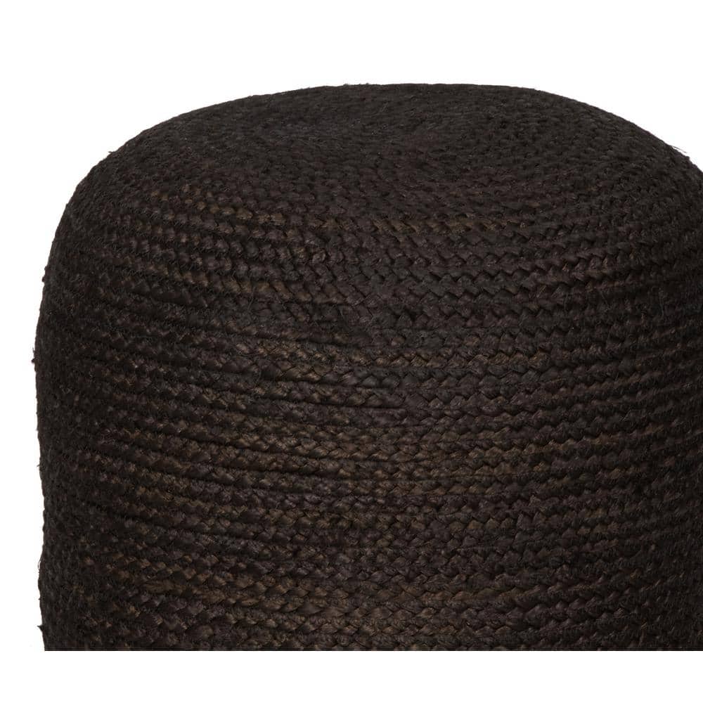 Round Black Tufted Boho-Chic Outdoor Pouf Ottoman