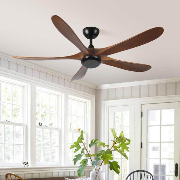 62 in. Indoor Black Low Profile Wood Blade Ceiling Fan with Remote Control