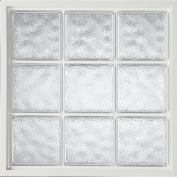 Hy-Lite 34 in. x 34 in. Acrylic Block Fixed Vinyl Window in White - Glacier Block