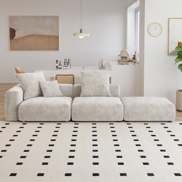J&E Home 130 in. Square Arm 3-piece Corduroy Modular