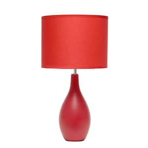 18.11 in. Red Traditional Standard Ceramic Dewdrop Table Desk Lamp with Matching Fabric Shade