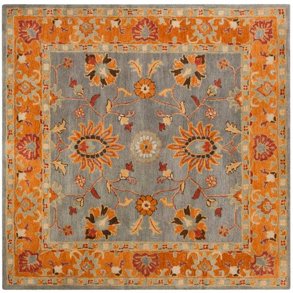 SAFAVIEH Heritage Blue/Orange 8 ft. x 8 ft. Square Border Area Rug