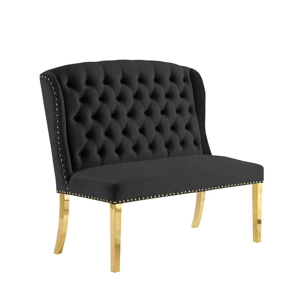 Best Master Furniture Hana Black Dining Bench Solid Back In Gold 47 In   Black Dining Benches Y784bblkg 64 1000 