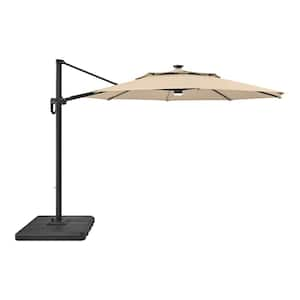 11 ft. Aluminum Cantilever Solar LED Offset Patio Umbrella in Putty Beige