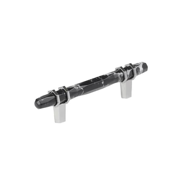 Carrione 3-3/4 in. (96mm) Center-to-Center Marble Black/Polished Chrome Bar Cabinet Pull