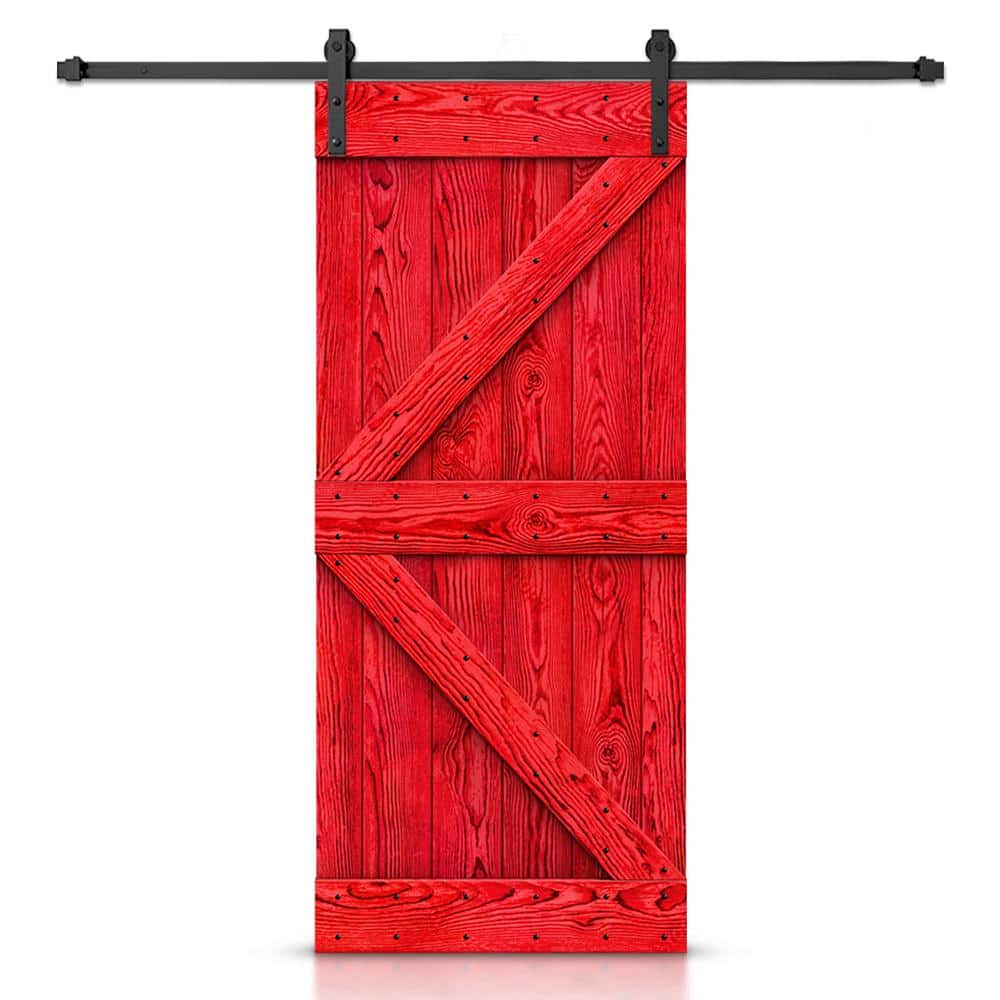 CALHOME 20 in. x 84 in. K-Bar Ready to Hang Wire Brushed Red Thermally Modified Solid Wood Sliding Barn Door with Hardware Kit -  SWD11-MK-72+DOOR-ASM-K20-RTM