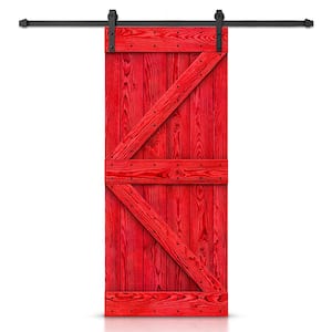 20 in. x 84 in. K-Bar Ready to Hang Wire Brushed Red Thermally Modified Solid Wood Sliding Barn Door with Hardware Kit
