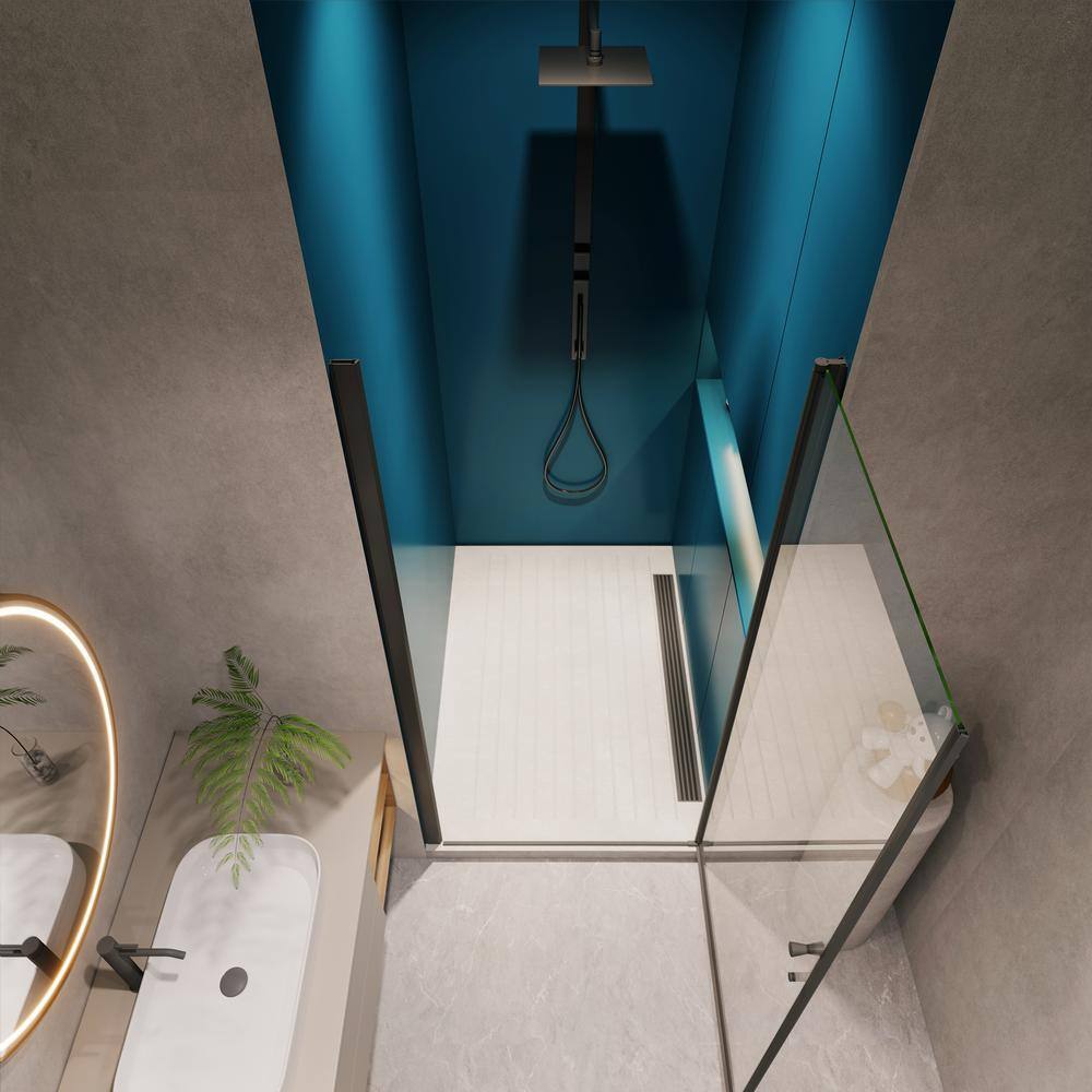 Matte Black Frameless Pivot Shower Door with Clear Glass, 28-29.4 in. W x 72 in. H