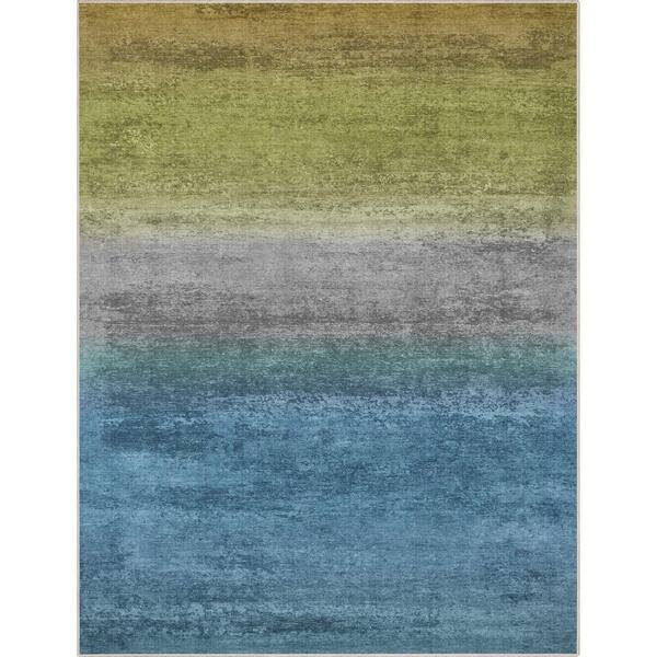Blue Green 5 ft. 3 in. x 7 ft. 3 in. Abstract Sunset Vintage Boho Gradient Flat-Weave Area Rug